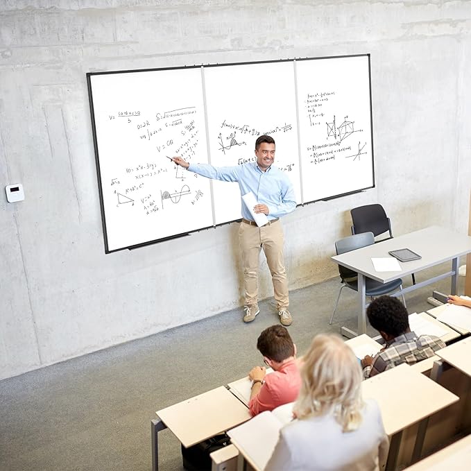 Large White Board for Wall,Magnetic Dry Erase Whiteboard,Foldable 72x48 Inches,Black Aluminum Frame, with 3PCS Detachable Marker Trays for Office and Home