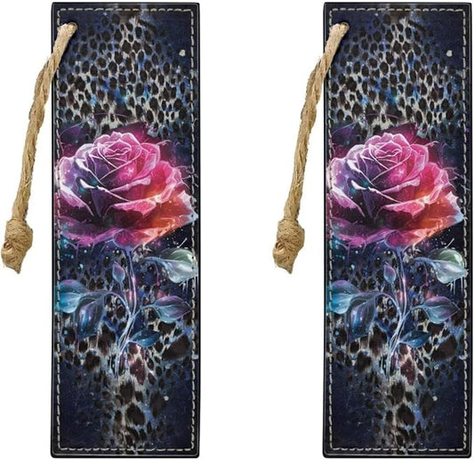 Bookmarks for Men Boy, Cool Bookmarks Leopard-Print Roses Book Marks for Adults Kids Bookmark Set of 2 for Bibles