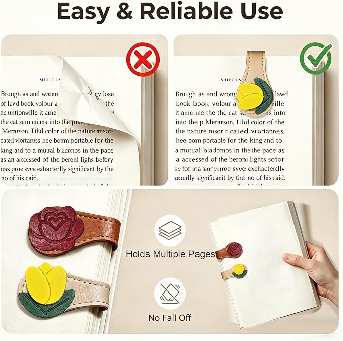 Gifts for Women Cute Flower Leather Magnetic Bookmarks for Women Vintage Book Marks for Reading Small Birthday Teacher Bookish Reading Book Lovers Gifts for Women Office Planner Book Accessories Clip