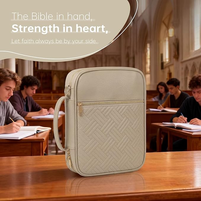 Bible Cover Bible Book Cover Bible Case for Women Canvas Carrying Case Book Protector Quilted Vegan Leather Bible Covers Study Supplies Accessories (Elephant Gray, One Size)