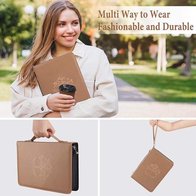 Bible Cover Case for Women and Men, PU Leather Bible Bag Bible Study Supplies Accessories with Detachable Wrist Strap