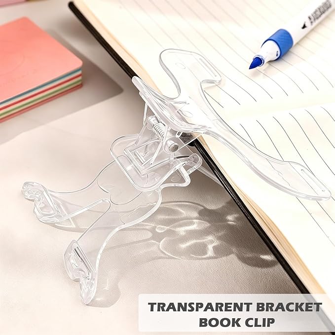 Book Page Holder Clip for Reading with Stand, Transparent Page Holder Clips for Fixing Music Book, Office Home School Accessories Supplies (Transparent)