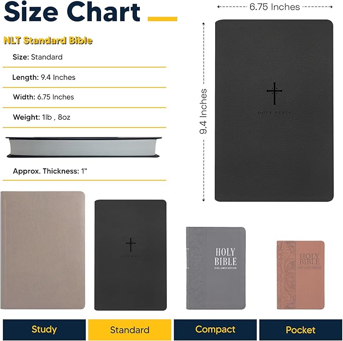 Personalized NLT Bible New Living Translation Thinline Faux Leather Holy Bible with Custom Name in Silver | Large Print | Custom Gift for Religious Celebrations | Black