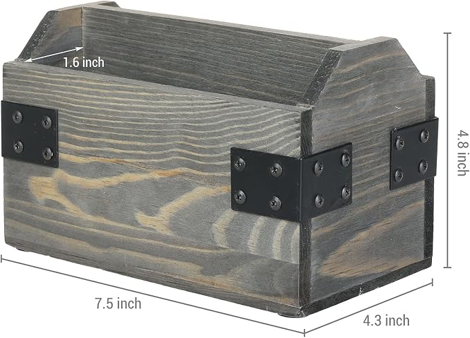 MyGift Vintage Gray Wood TV Remote Control Organizer Holder Storage Caddy for Table with 2 Compartments and Decorative Black Metal Wrap Accents