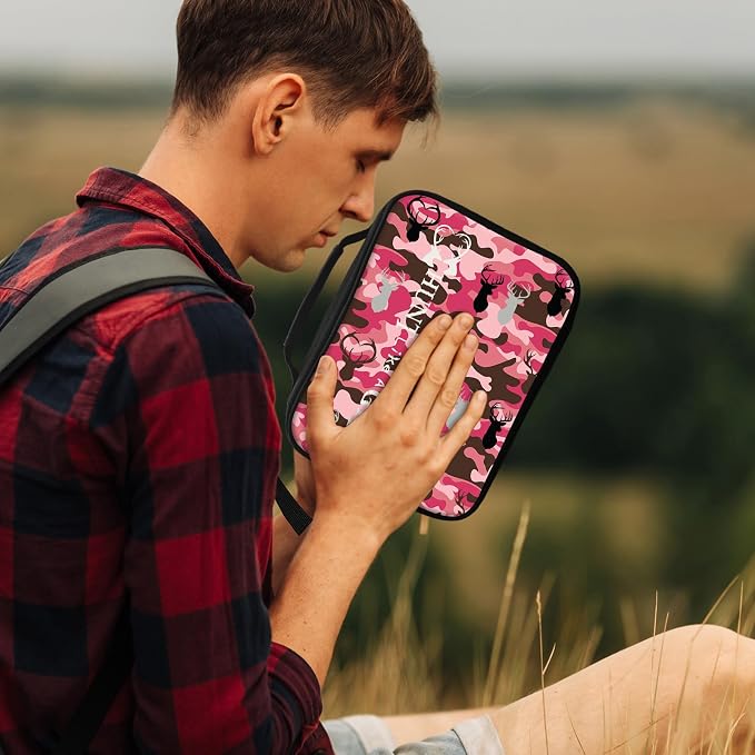 Bible Cover, Pink Camo Bible Case with Handle and Zippered Pocket Standard Size Holy Bible Bag Women Gifts, Church Bag Portable Bible Carrying Book Case for Bible Study