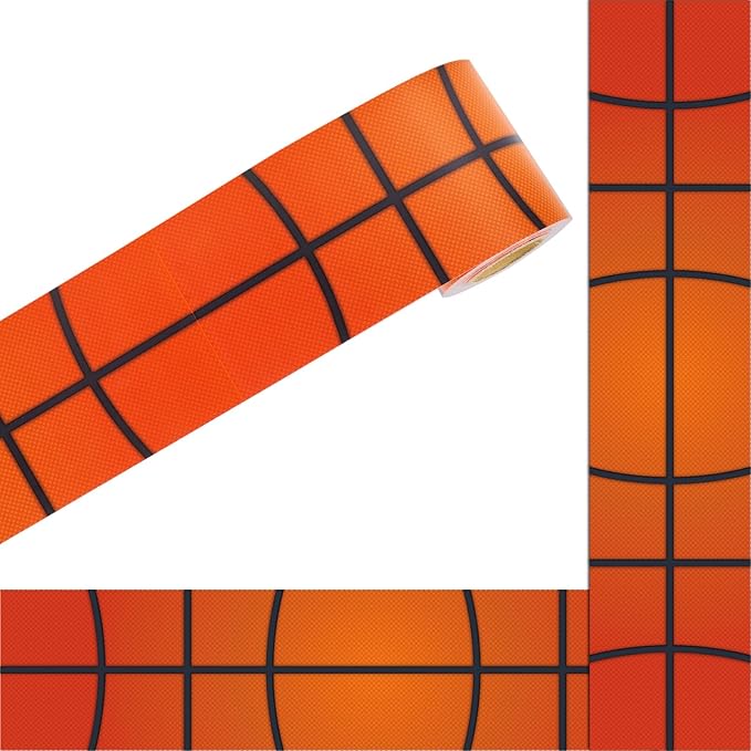 Whaline 32.8 Ft Basketball Bulletin Board Borders 3D Orange Basketball Die-Cut Board Trim for Sport Party Back to School Classroom Office Chalkboard Decoration