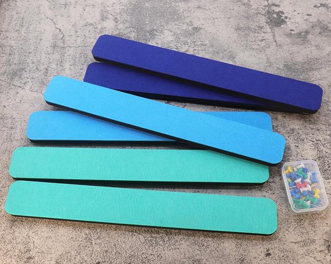 6Pcs Felt Bulletin Board Bar Strip 0.5 Inch Thick Self-Adhesive Pin Board Bar 13 Inch in Length with 35 Pushpins (3 Colors D)