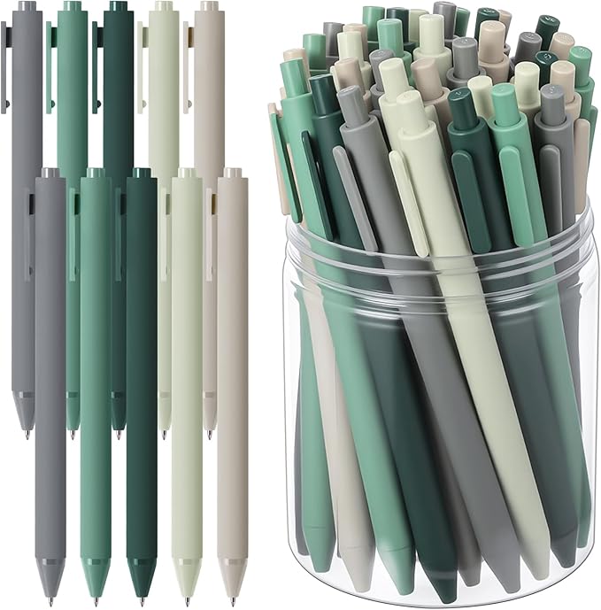 Crtiin 50 Pcs Gel Pens Bulk, 0.5mm Fine Point Black Ink Pens, Retractable Smooth Writing Quick Dry, Colored Aesthetic for School Office Journaling Teacher Appreciation Mother Day (Green Series)