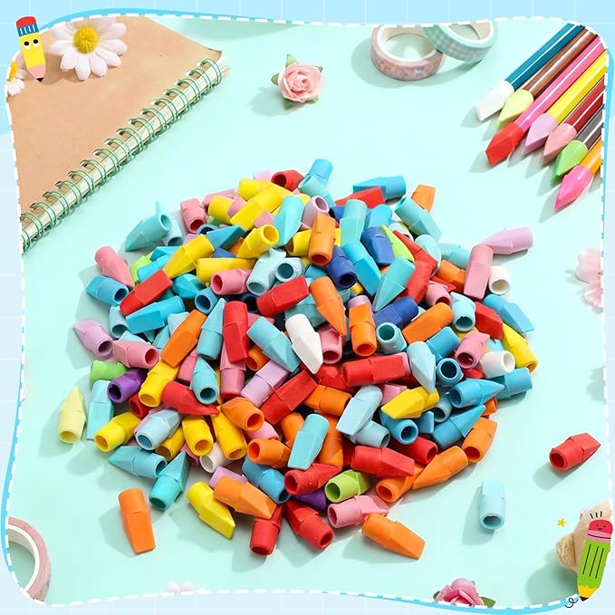 800 Pcs Pencil Top Erasers Bulk 15 Assorted Colors Pencil Cap Erasers Pencils Eraser Toppers for Writing, Home Office Supplies, Party Favor Bags, Game Prize Giveaways