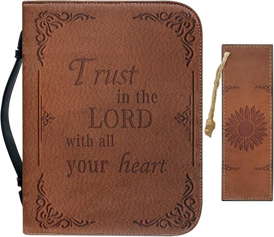 Retro Style Sunflower Bible Case with Bookmark Waterproof Bible Cover Case for Women Lightweight Bible Bag with Handle Pockets Church Book Bag Brown