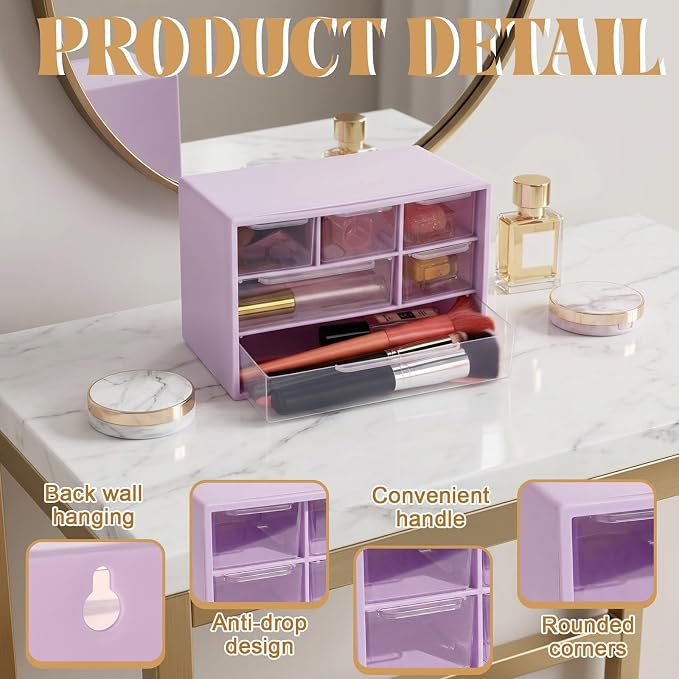Briwooody 6 Pack Desk Storage Organizer with 6 Drawers 3 Tier Stackable Desktop Storage Box Drawers 7.1''x3.9''x4.7 ''plastic Craft Organizer Drawer for Stationery Makeup Office School(Purple)