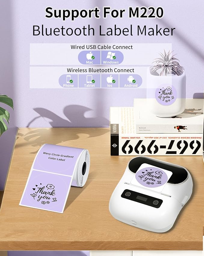 Phomemo Purple Circle Thermal Sticker Label, Size 1.96" x 1.96", 140 Labels per Roll, Compatible with M100/M110/M220/M250/M120/M200/M150 Label Maker