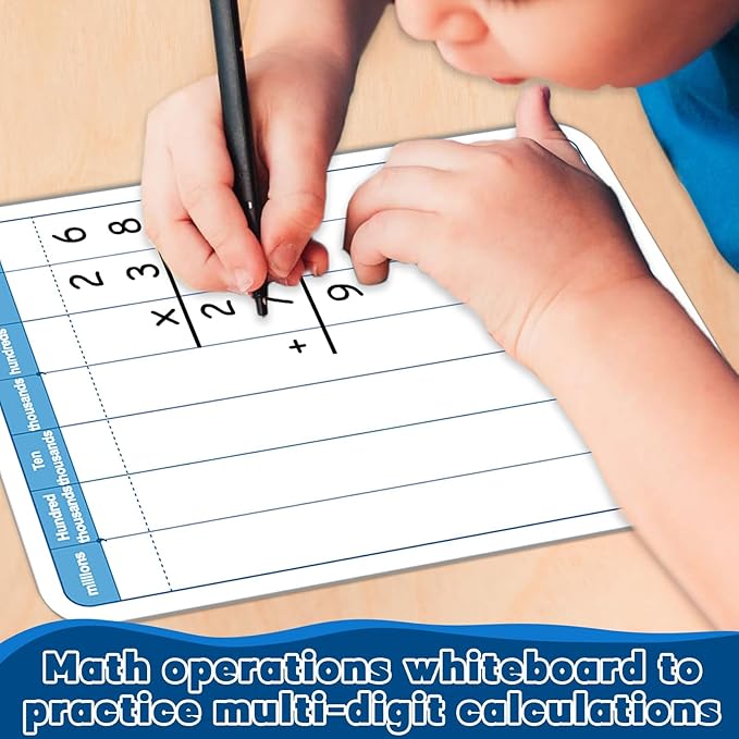 24 Pack Dry Erase Long Division Whiteboard for Kids Teaching Multiplication Double-Sided Cardboard Board Division Chart Portable Math Manipulatives Thickened Whiteboard Educational Tools 12" x 9"