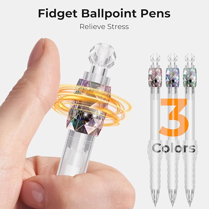 8 Pcs Ballpoint Pens - 1.0mm Fidget Rotating Black Ink Fine Point Smooth Writing - Soft Grip Quick-dry Ball Point Click Pens for Journaling, Cute School & Office Supplies for Women Men
