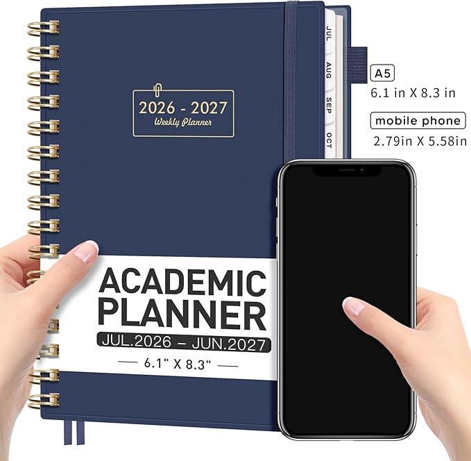 AHGXG Academic Planner 2026-2027, July 2026 - June 2027, Weekly and Monthly, 5.7" x 8.3", Calendar, Agenda for Women, Teacher, Student, School, 12-Month Tabs (Blue)