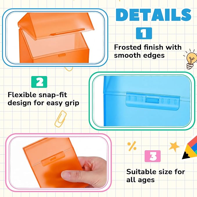 Clabby 4 Pcs Plastic Crayon Organizer Case for 24 Count Crayons Kids Art Supply Storage Box with Lid, Portable Holder for Classroom Home Travel, Fits Standard 24-Pack Crayon (Blue,Orange)