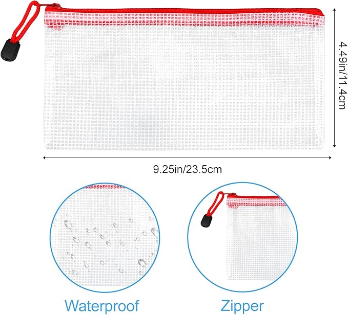 Kifmurase 100Pcs Pencil Pouches Bulk, 9.25'' x 4.5'' Mesh Zipper Pouch, 10 Colors Pencil Case, Small Clear Holder Storage Bag, Cosmetics Toiletry Bags for Office, File, Travel, Stationery