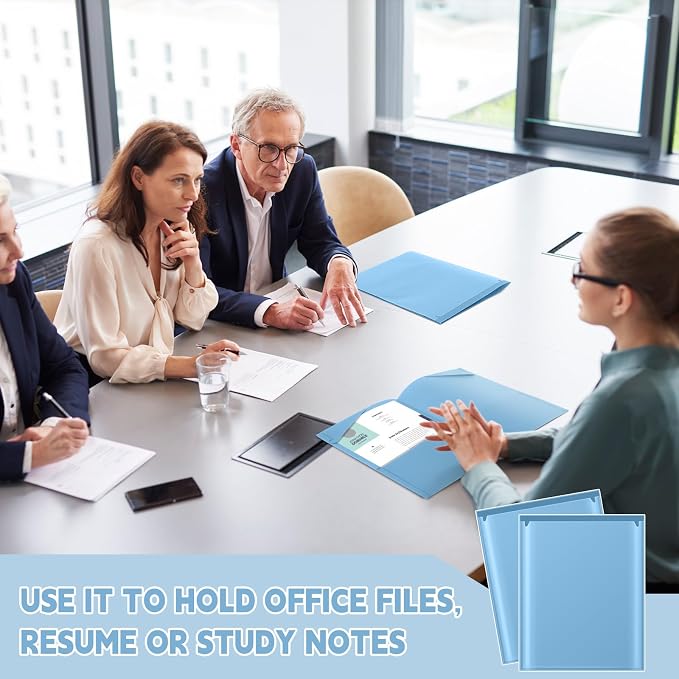Henoyso 36 Pack Dusty Blue Plastic Folders with Clear Front Pockets Heavy Duty File Folders with 2 Pockets and Card Slot for Student Communication School Office Presentation Report