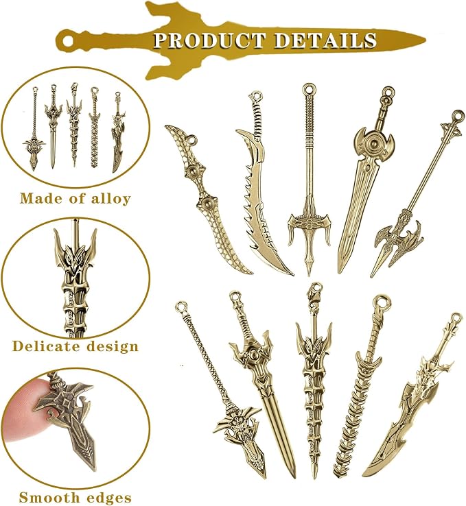20 Pcs Antique Swords Bookmark Metal Vintage Knife Charms Silver Keychain Sword Mini Ancient Knife Accessory Gift for Book Lovers Christmas