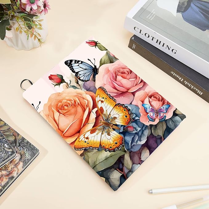 CRASPIRE Rose Stretchable Book Cover Flower Butterfly Washable Reusable Large Nylon Book Protector Elastic Notebook Wraps Suitable for Most Hardcover Books Classroom Students