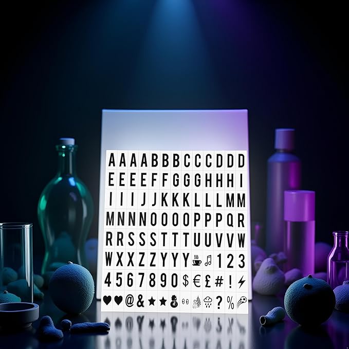 A Set 104Pcs Black Cinematic Lightbox Replacement Letters & Numbers Signs Black for A4 Light Up Letter Box Sign Message Board, Presentation Boards 65.4x35mm (LED Light Box is NOT Included!!)