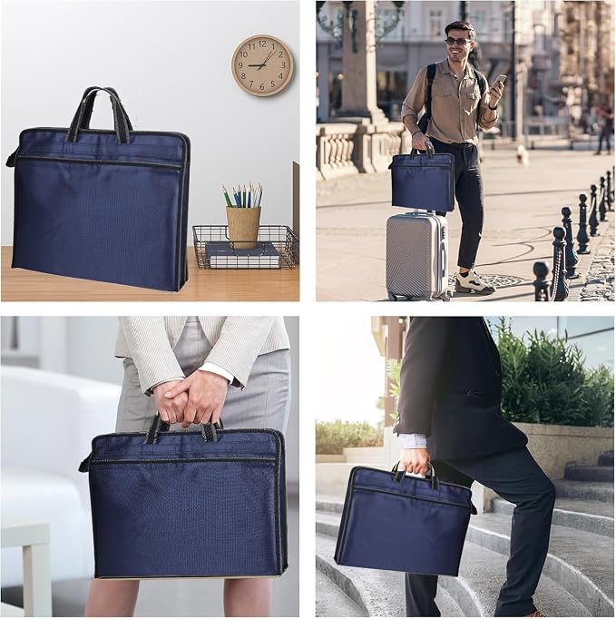 Ibluelover A4 Zipper Business Document Bag Waterproof File Folder Bag Briefcase Portable Portfolio Carrying Case Handbag Unisex Adults File Storage Organizer Holder for Office Meetings Travel