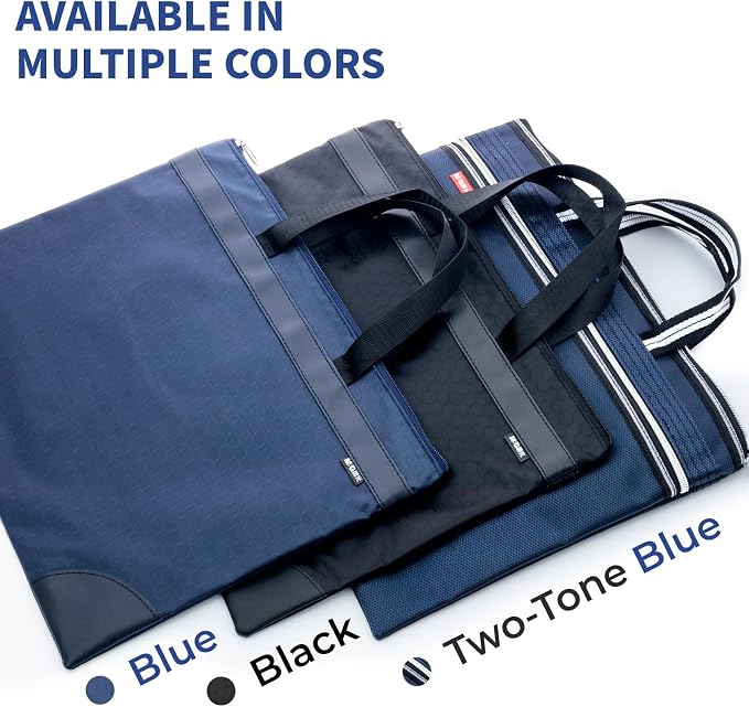 M&G Zipper Pouch with Handle 12x15 in Large Pocket File Bag, Double-Layer Large Capacity Waterproof, A4 Foldable Document Storage Bag, Suitable for Office Carrying Paper Documents Books 1 Pack (Blue)
