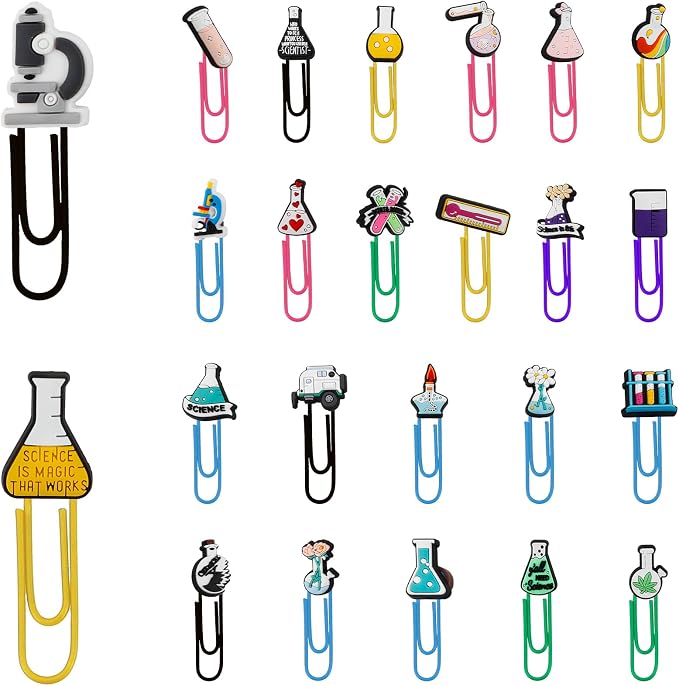 24PCS Novelty Paper Clips Science Stationary Supplies for Teachers Students Fun Paper Clips Science Teacher Bookmarks Gifts for Teachers Students Paperclip Bookmark