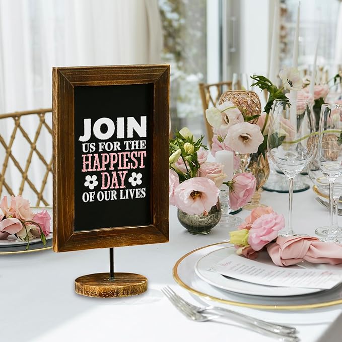 MyGift Chalkboard Signs,12×7 Inch Mini Chalkboard Signs for Tables,Small Kitchen Countertop Memo Board,Office Products Framed Tabletop Chalkboard Sign with Stand,Wedding Table Sign,Set of 2