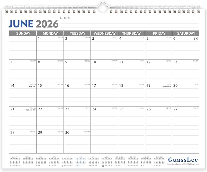GuassLee 2026-2027 Wall Calendar - 19 Months Hanging Calendar from Jun. 2026 to Dec. 2027, 14" x 11.5", with Notes for Easy Planning School Home Office