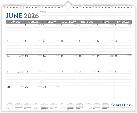 GuassLee 2026-2027 Wall Calendar - 19 Months Hanging Calendar from Jun. 2026 to Dec. 2027, 14" x 11.5", with Notes for Easy Planning School Home Office