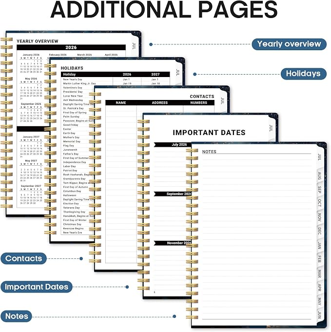 Planner 2026–2027, Academic Year Monthly & Weekly Calendar Book, Jul 2026–Jun 2027, Hardcover Organizer with Tabs, Student & Teacher Planner, 8.5" x 11", Golden Tide