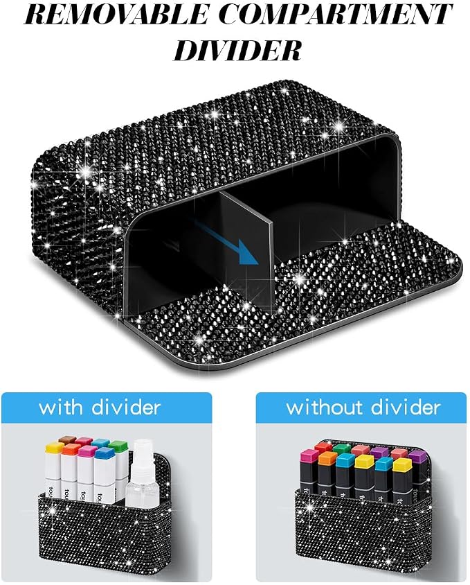 Bling Magnetic Marker Holder for Whiteboard Pen Holder for Women Girls Sparkly Gift Desk Organizer with Glitter Rhinestones for Christmas School Office Supplies (Black)
