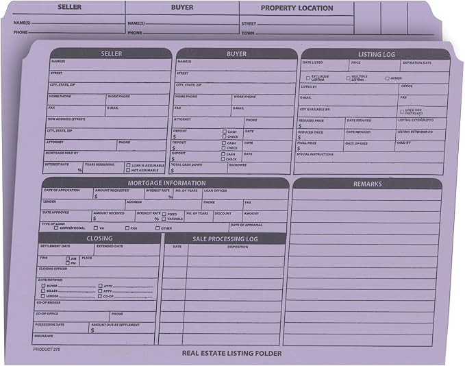 NextDayLabels - Real Estate Listing Folder â€“ Right Panel List, Pre-Printed on Durable Card Stock with Closing Checklist and Color-Coded Dots for Organizing (Lavender, Letter Size | Pack of 25)