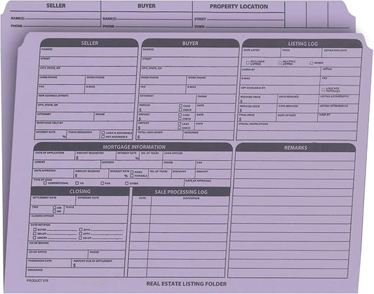 NextDayLabels - Real Estate Listing Folder â€“ Right Panel List, Pre-Printed on Durable Card Stock with Closing Checklist and Color-Coded Dots for Organizing (Lavender, Letter Size | Pack of 25)