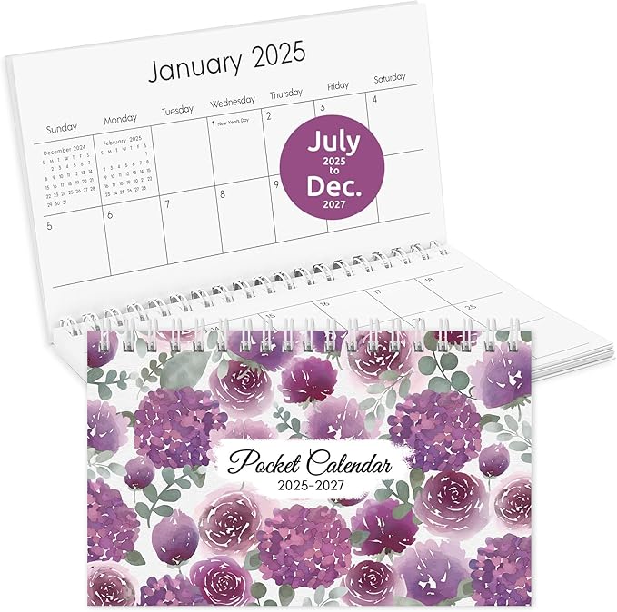 KONVINIT Pocket Calendar 2025-2027, Small Pocket Calendar 2026 for Purse - 3.5”×6.5” - Runs from July 2025 until December 2027, 2026 Planner with Coil for Organizing