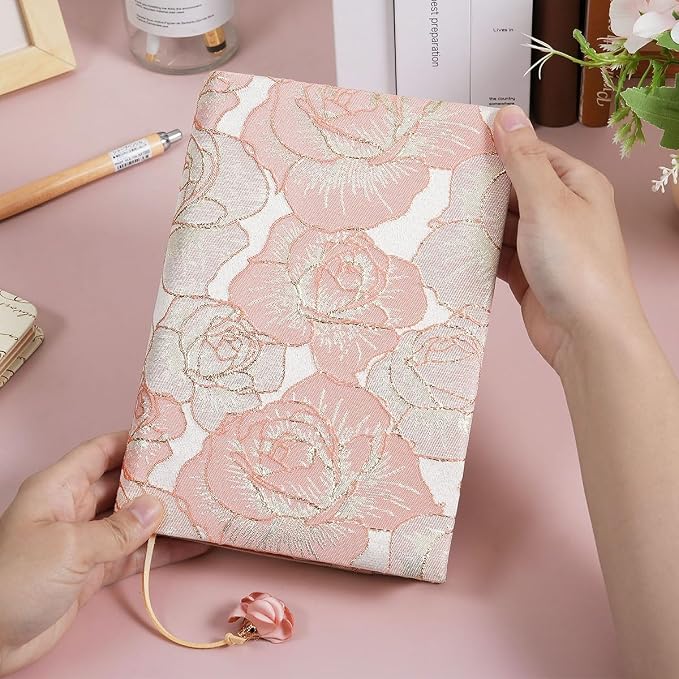 Book Cover Protector for Paperback, A5 Book Cover for Hardcover, Soft Cloth Book Covers - Pink Rose Floral Design, Adjustable Book Sleeve Fit for 5.5×8.2 inch Hardcover Notebook Textbooks Bible Novels