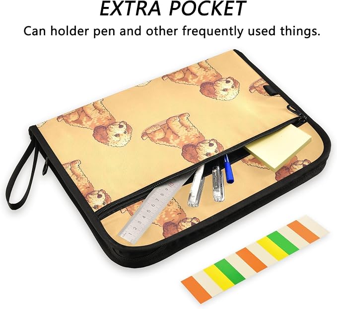 Expanding File Folder Poodle Dog Yellow Accordion File Organizer 13 Pockets Document Organizer with Zipper Labels A4 Letter Office Storage