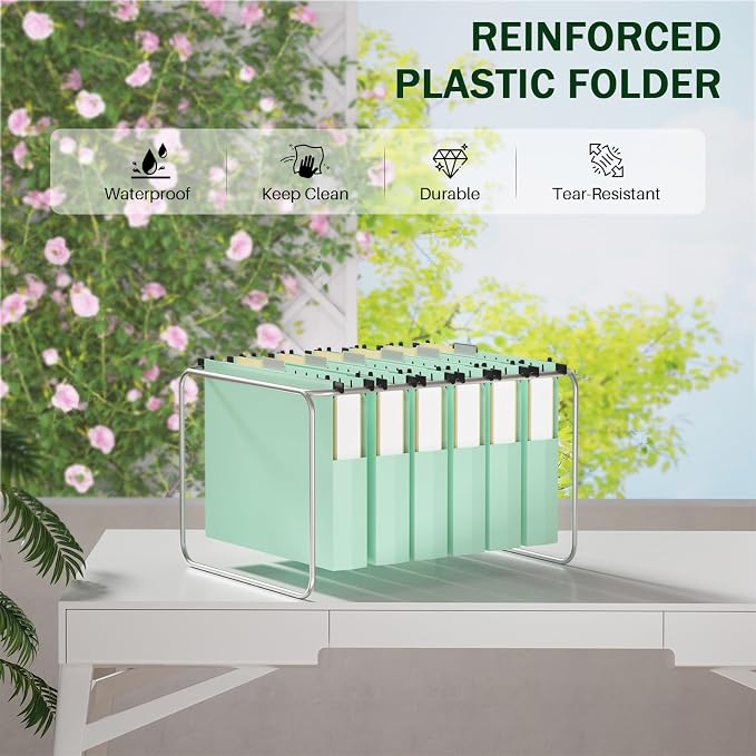 12 Pack Hanging File Folders, Filing Folders Hanging Reinforced, Plastic Hanging Folder 2 Inch Expansion, Accordion File Folders Hanging Folders Box Filing Folders with 1/5 Tabs - Letter Size
