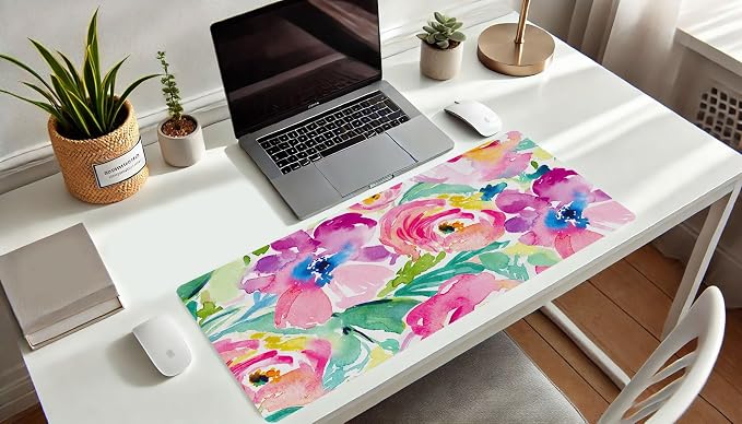 French KOKO Large Mouse Pad Desk Mat Desk Pad Keyboard School Essentials Office Decor Big Extended Laptop Protector Computer Accessories Pretty Mousepad Women Girls Pink Flowers XL Gift