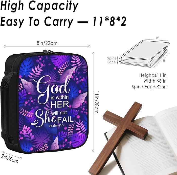 Bible Cover for Women, Bible Holder, Bible Cover With Handles, Bible Carrying Case, Bible Bags With Zipper and Pockets