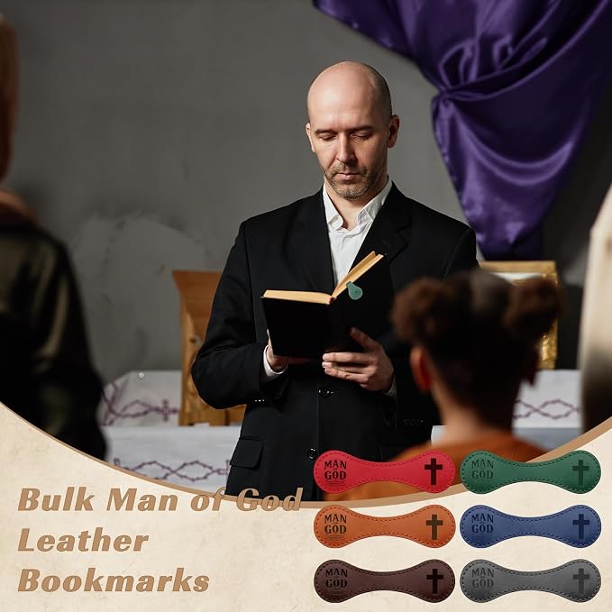 Skyygemm Christian Magnetic Bookmark for Men Bulk Man of God Leather Bookmark Religious Page Markers Scripture Book Markers for Priest Church Father's Day Gift(12 Pcs)