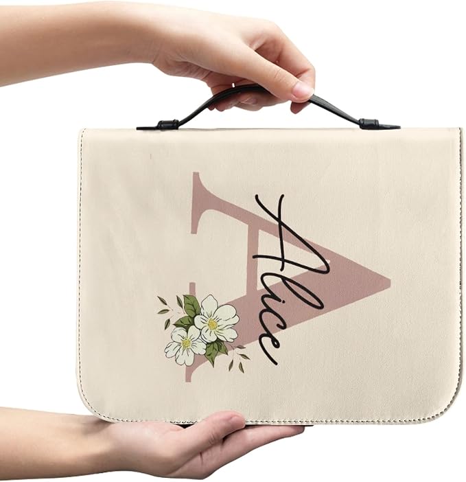 Personalized Bible Cover with Name, Custom Bible Cover Case for Women Girls, Large Capacity Scripture Bag with Handle