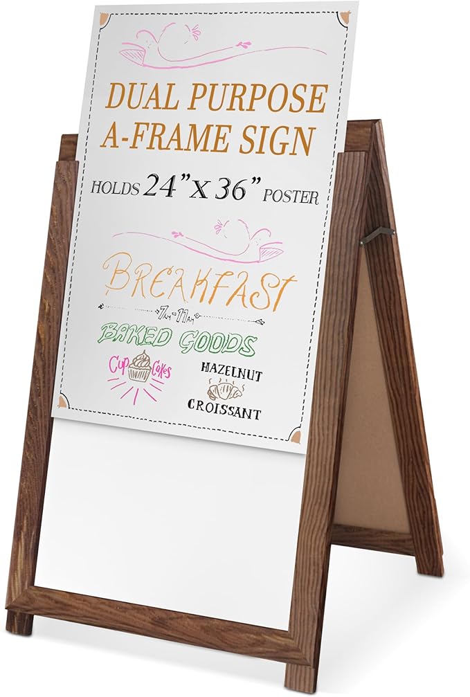 Ilyapa 2 in 1 A Frame Sign Holder and Whiteboard Sign - Dual Sided Magnetic Sandwich Board - Display for Businesses Outdoor - 28x41 - Barnwood Brown