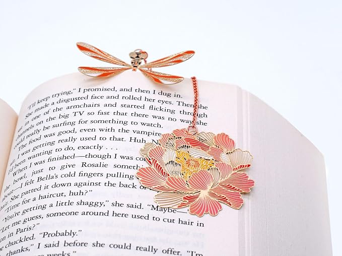 BLBMH 4in1 Metal Bookmark for Women Cute Birthday Christmas Gifts for Mom Girlfriend Wife Teacher Readers Best Friends - Flower Dragonfly