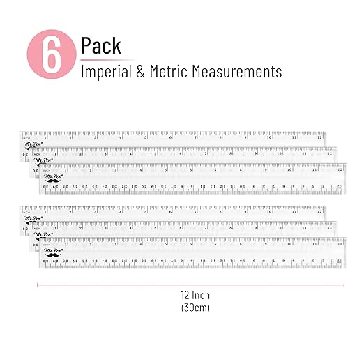 Mr. Pen- Plastic Ruler, 6 Pack, 12 Inch, Easy-to-Read Markings, Scratch-Resistant Design, Durable Clear Rulers for Crafting Office & School, School Supplies