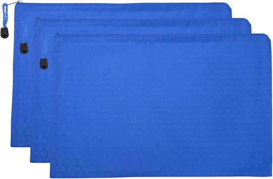 PATIKIL Waterproof Zipper File Bags, 3 Pack A4 Document Holders Pencil Pouch for Office, Blue