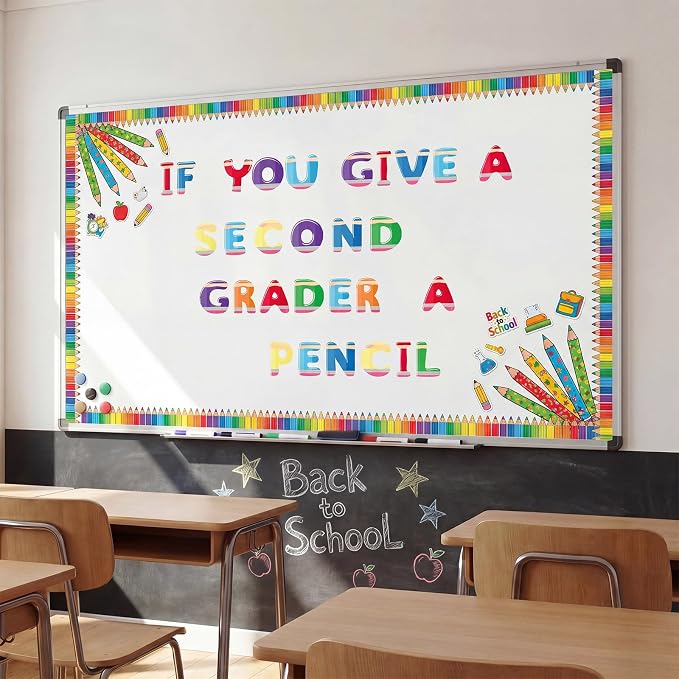 221 Pcs Pencil Bulletin Board Letters, Round Alphabet Number Punctuation Symbol Combo Letter Cutouts, Colorful Classroom Decor for Summer School Classroom Chalkboard Poster Bulletin Board Wall