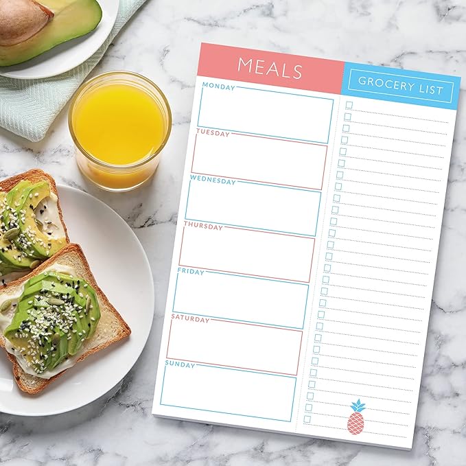 Sweetzer & Orange Meal Planner Magnetic Pad | 7x10 inch Notepad for Organized Weekly & Daily Planning | Tear-Off Grocery List Checklist for Convenient Shopping | Notepads for Refrigerator Door