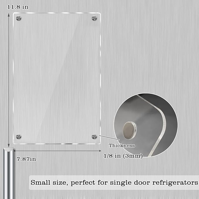 JonXon 8"x12" Acrylic Magnetic Dry Erase Board for Fridge, Clear Acrylic Magnet Calendar for Refrigerator,Includes 6 Dry Erase Markers(Clear Blank)